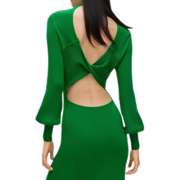 🔥HUGO Green Mock-Neck Cutout Slim Sweater Dress - Picture 6 of 6